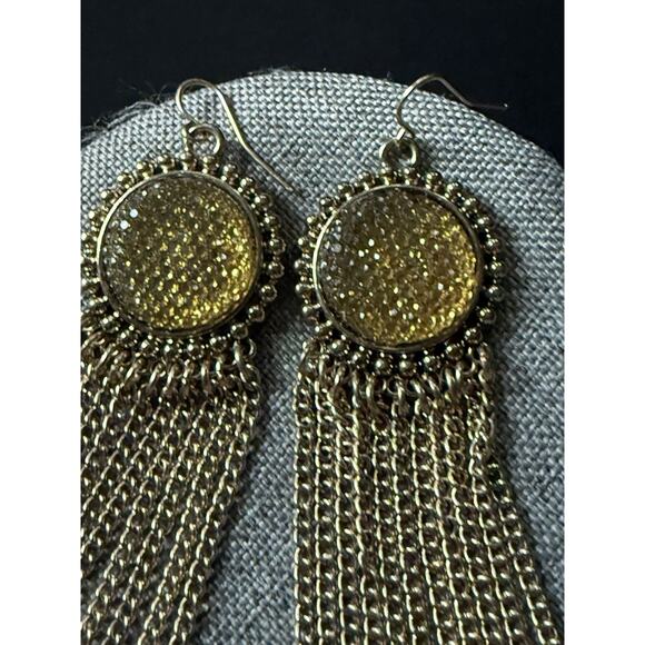 Dangle Drop Chandelier Pierced Earrings Acrylic Bead Gold Tone Statement Y2K - Picture 2 of 4